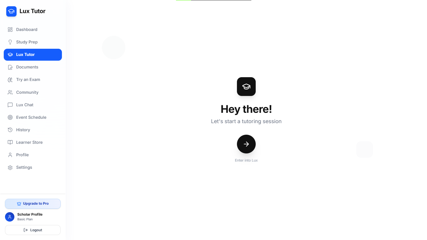 LuxTutor tutoring session entry screen